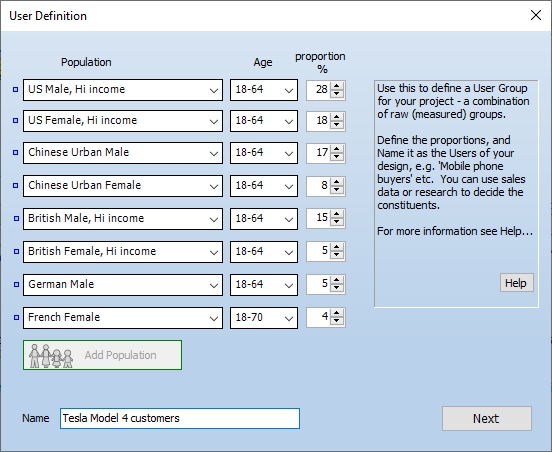 Anthropometry data of users